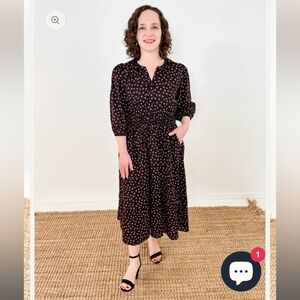 Evolverie Floral Black Dress 3/4 sleeve pink flowers portofino midi dress small